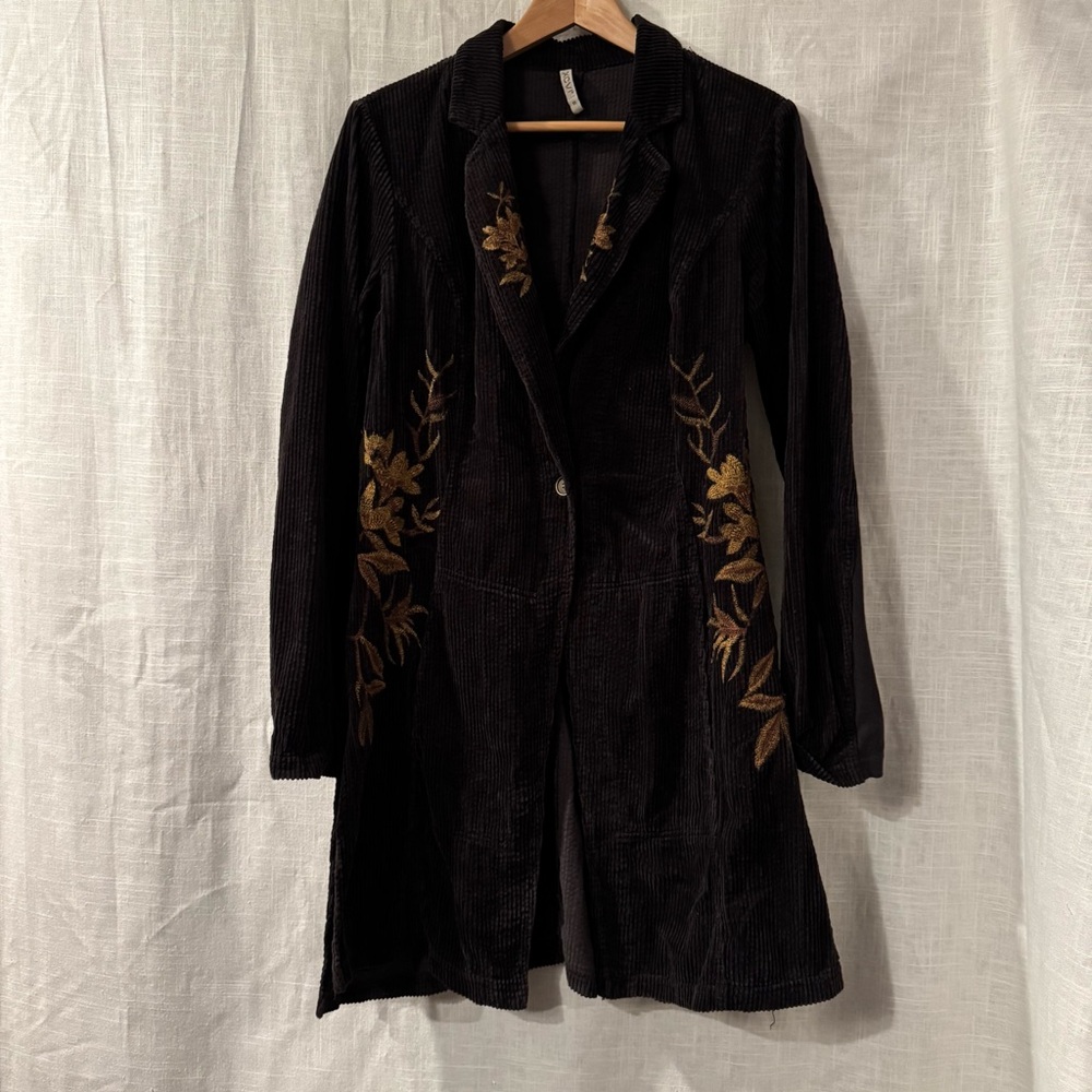 XCVI Brown Corduroy Blazer with Gold Embroidery